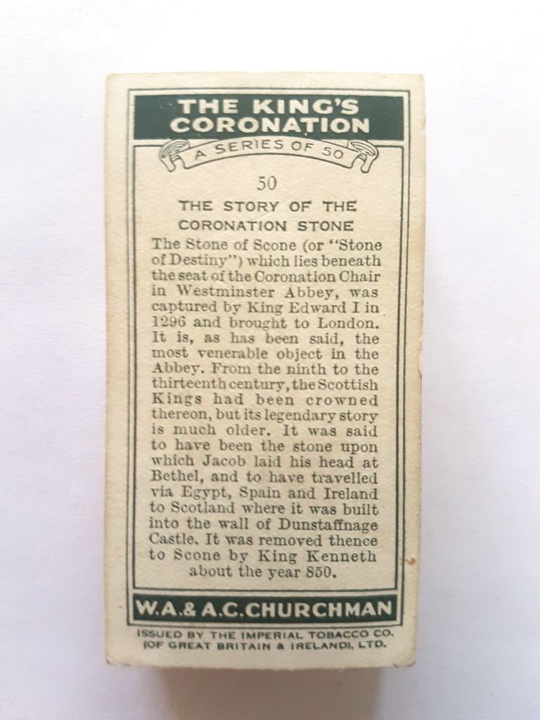 Photo of the back of these The King's Coronation cigarette cards