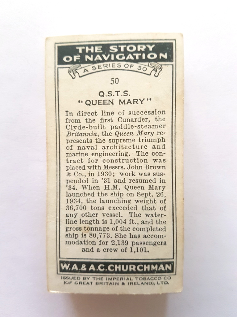 Photo of the back of these The Story of Navigation cigarette cards