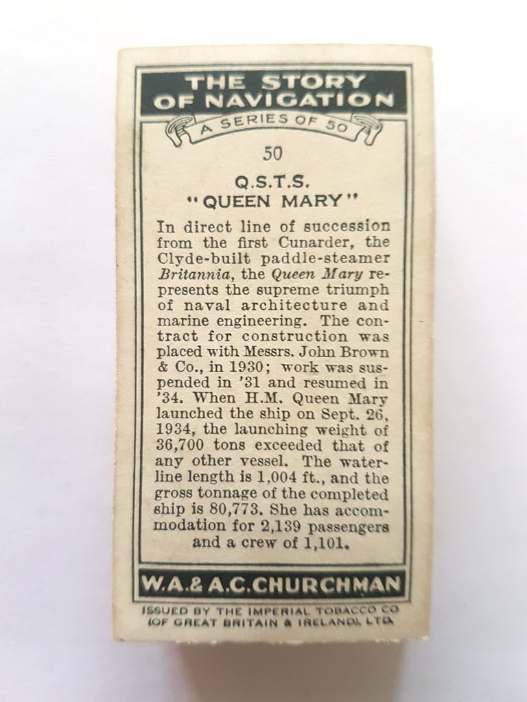 Photo of the back of these The Story of Navigation cigarette cards