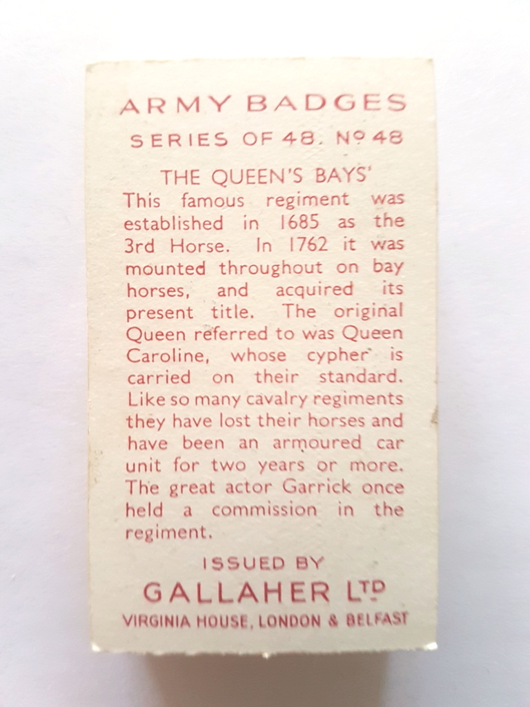 Photo of the back of these Army Badges cigarette cards