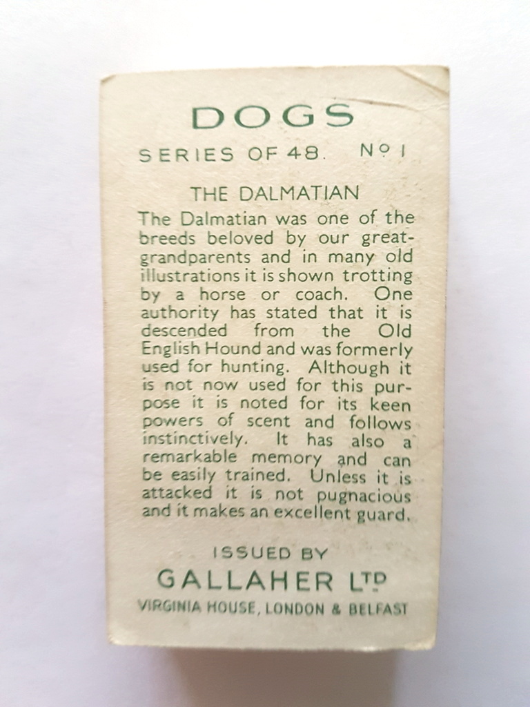 Photo of the back of these Dogs cigarette cards