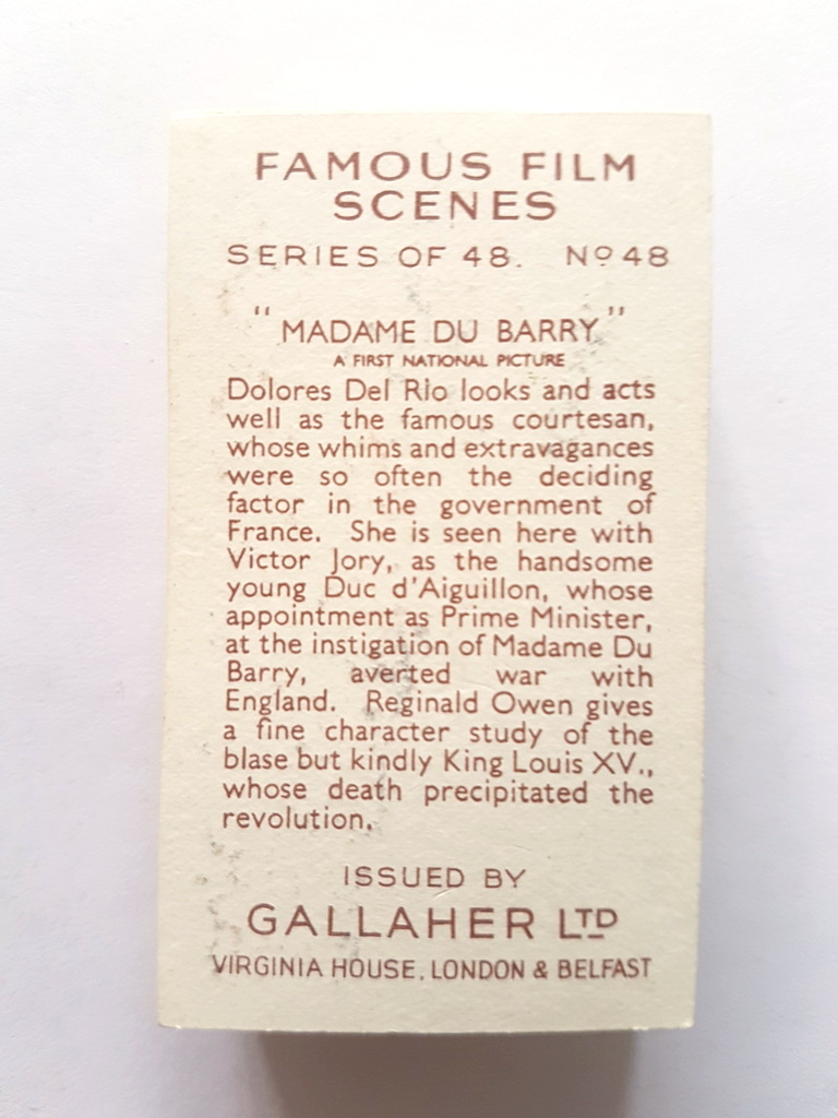 Photo of the back of these Famous Film Scenes cigarette cards