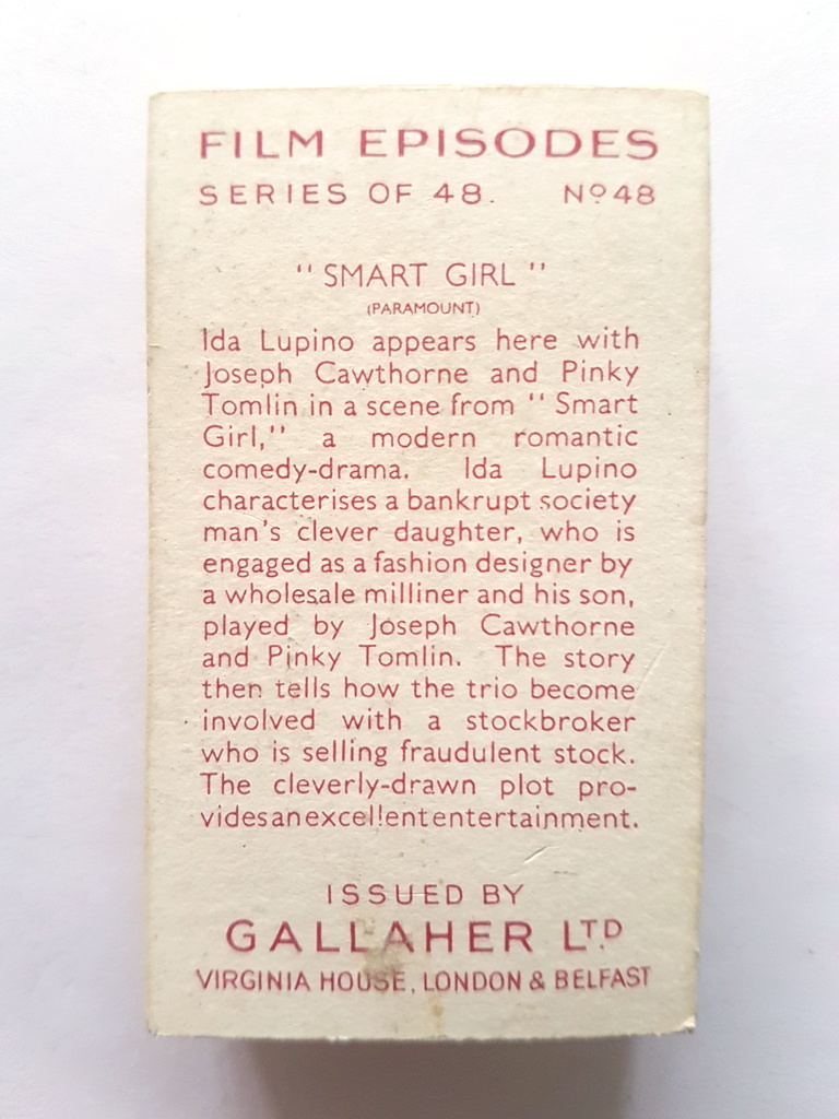 Photo of the back of these Film Episodes cigarette cards