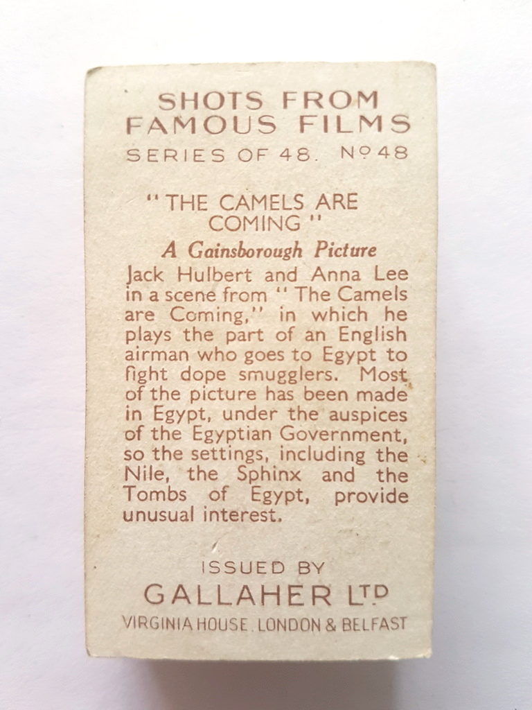 Photo of the back of these Shots From Famous Films cigarette cards