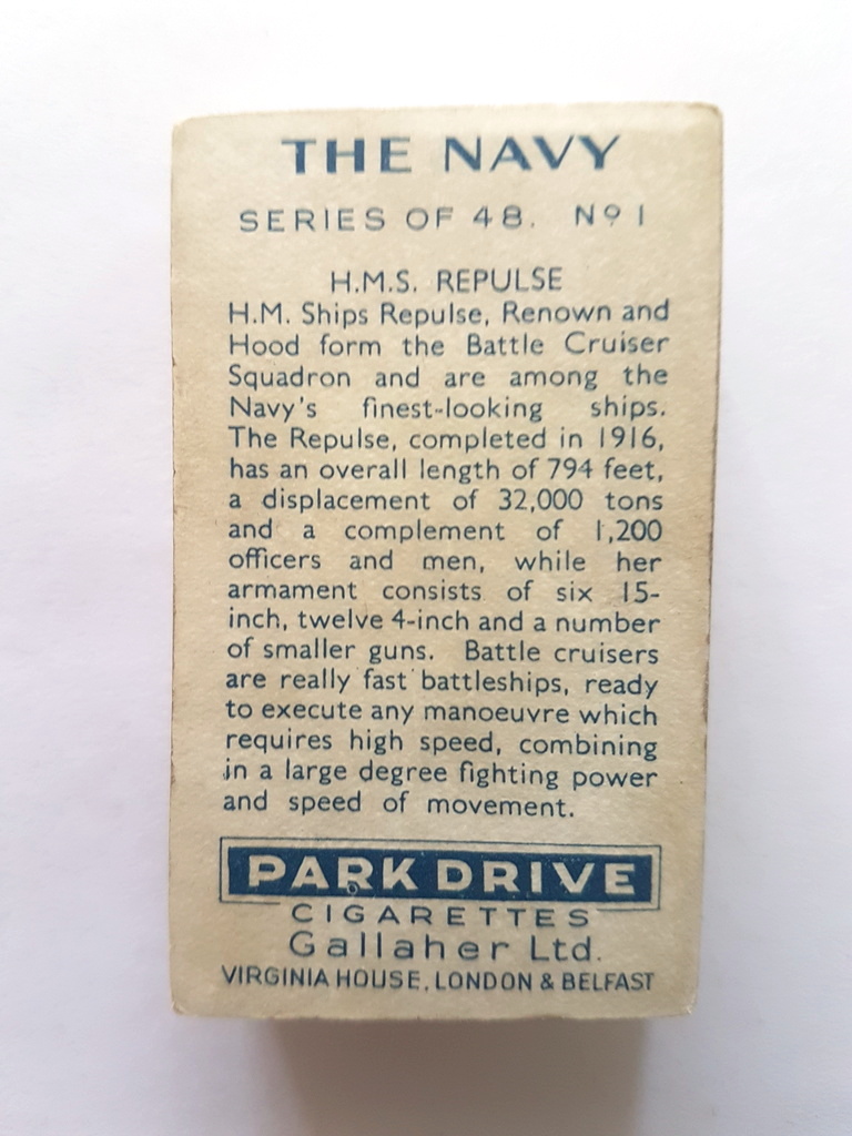 Photo of the back of these The Navy ("Park Drive") cigarette cards