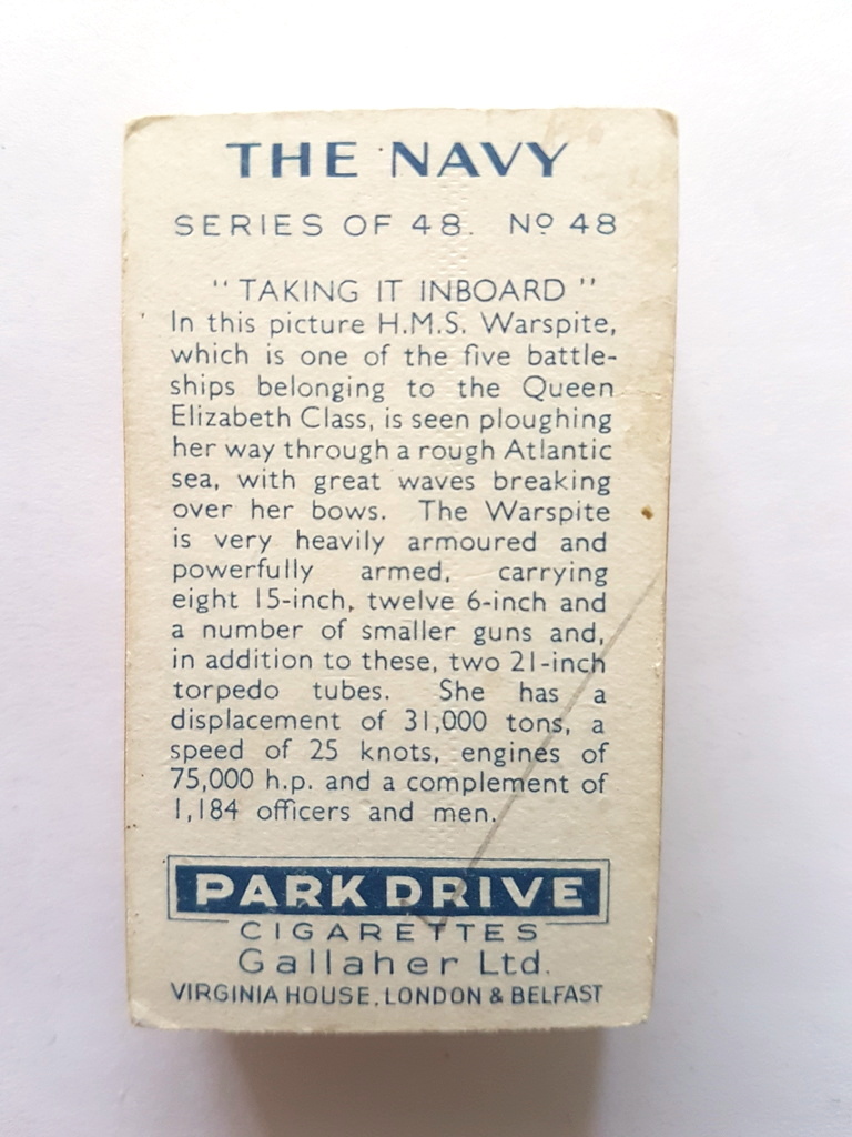 Photo of the back of these The Navy ("Park Drive") cigarette cards