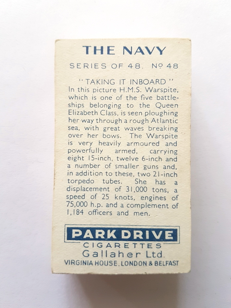 Photo of the back of these The Navy ("Park Drive") cigarette cards