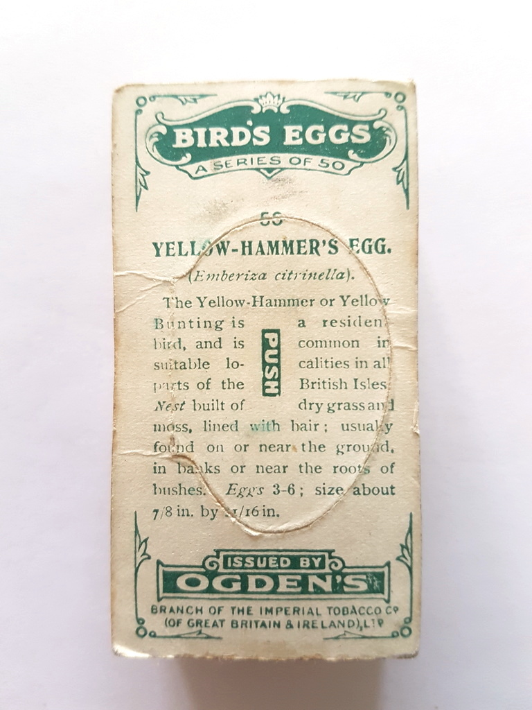 Photo of the back of these Bird's Eggs (cut-outs) cigarette cards