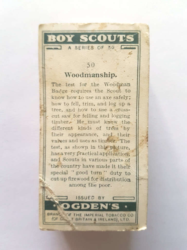 Photo of the back of these Boy Scouts (1929) cigarette cards