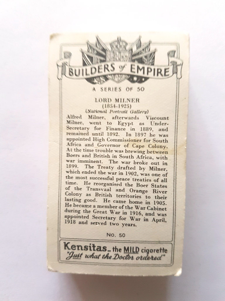 Photo of the back of these Coronation ("Kensitas" back) cigarette cards