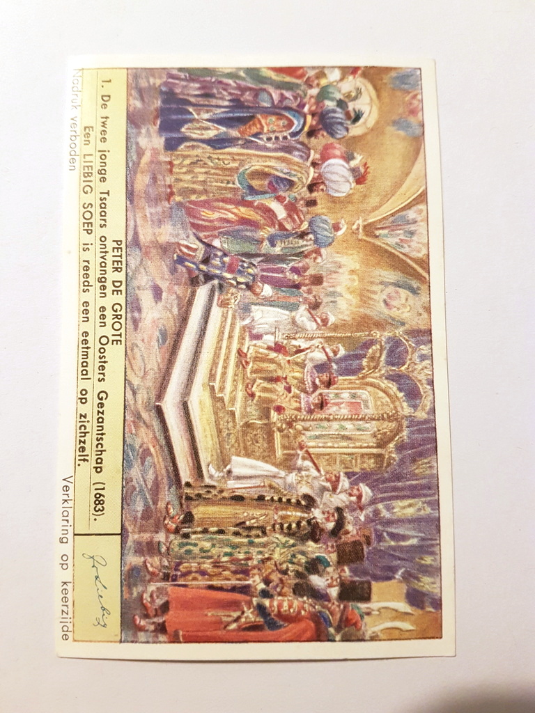 Photo of the back of these Pierre Le Grand (S1575, Dutch) trade cards