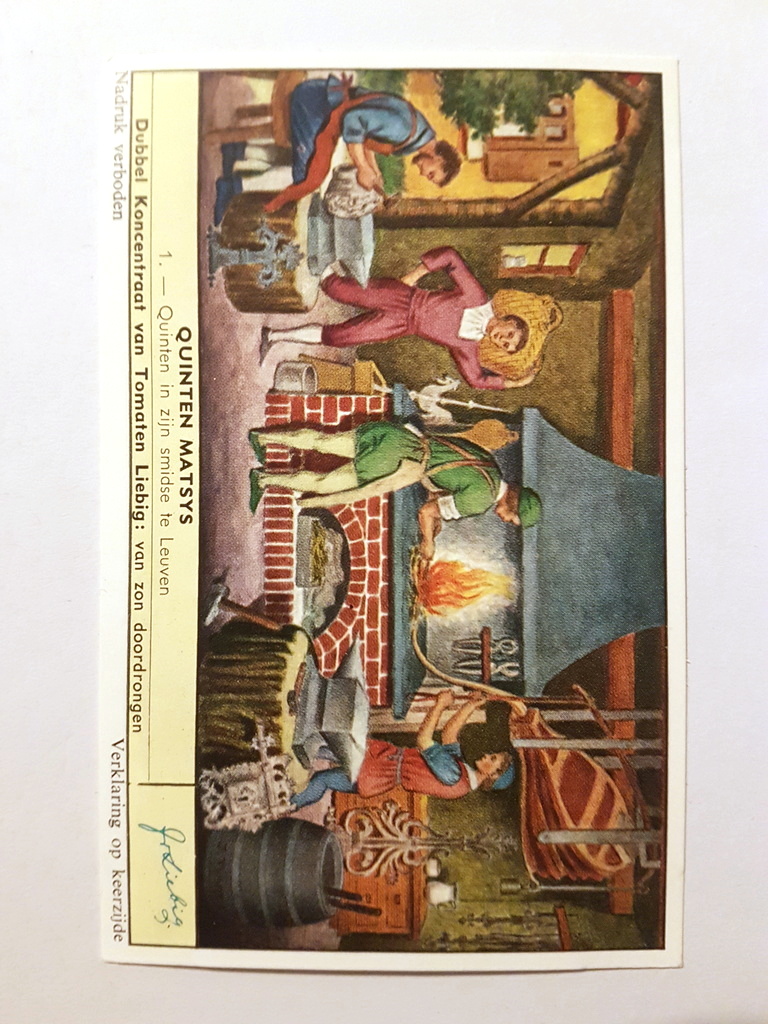 Photo of the back of these Quentin Metsyr (S1736, Dutch) trade cards