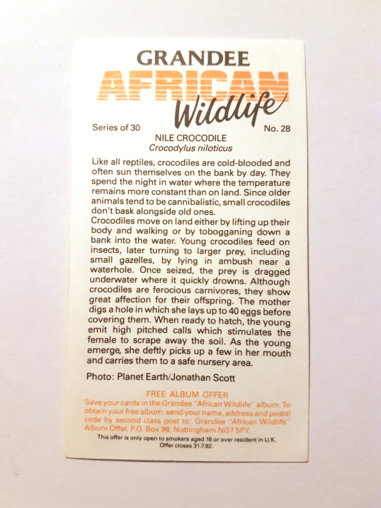 Photo of the back of these African Wildlife cigarette cards