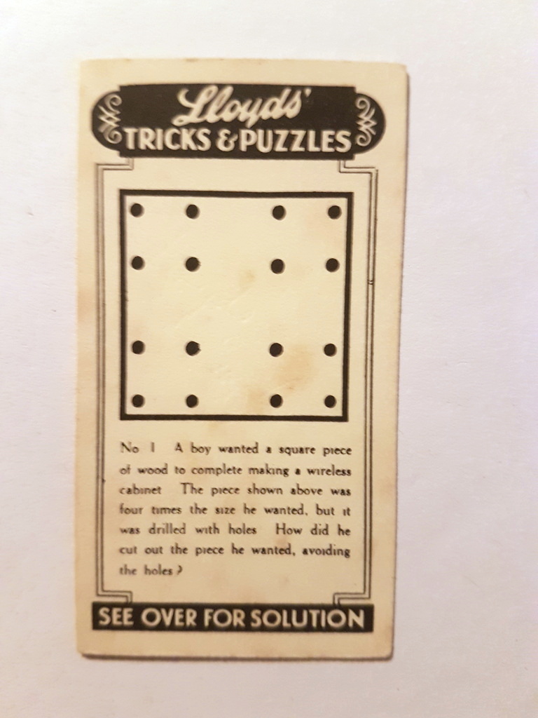 Photo of the front of these Tricks & Puzzles cigarette cards