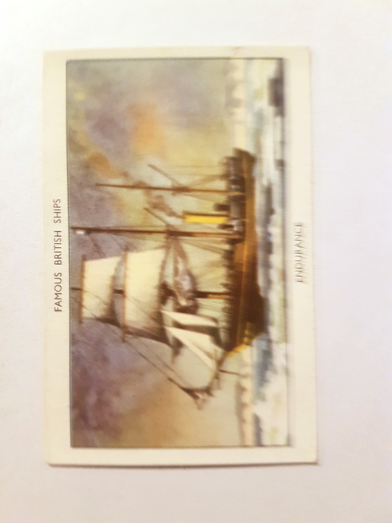 Photo of the front of these Famous British Ships (2nd) cigarette cards