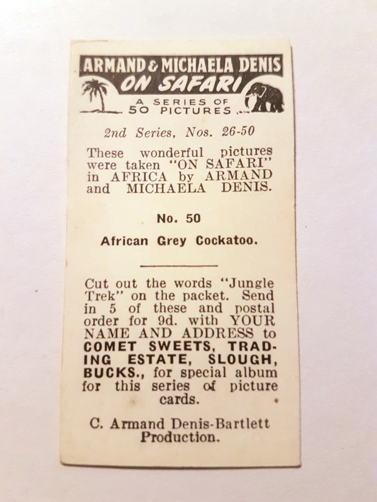 Photo of the back of these Armand & Michaela Denis on Safari (2nd) trade cards