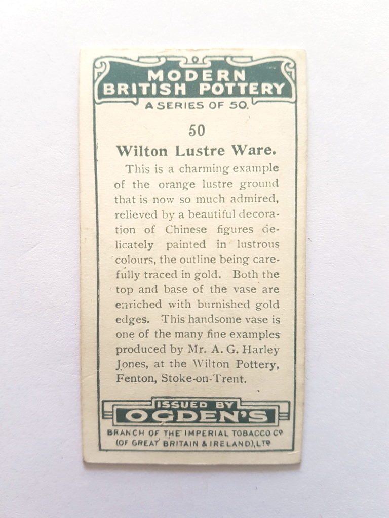 Photo of the back of these Modern British Pottery cigarette cards