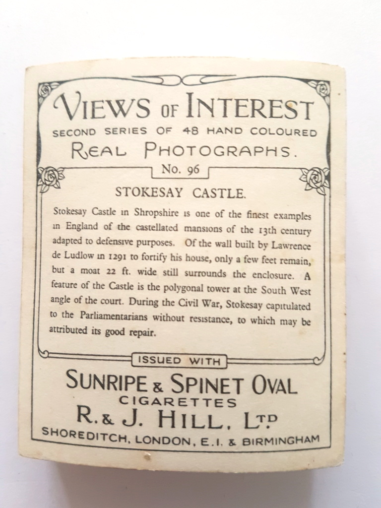 Photo of the back of these Views of Interest (2nd) cigarette cards