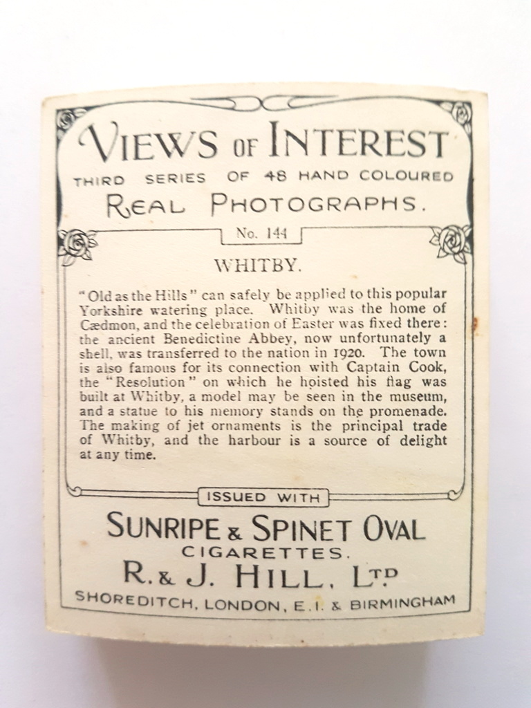 Photo of the back of these Views of Interest (3rd) cigarette cards