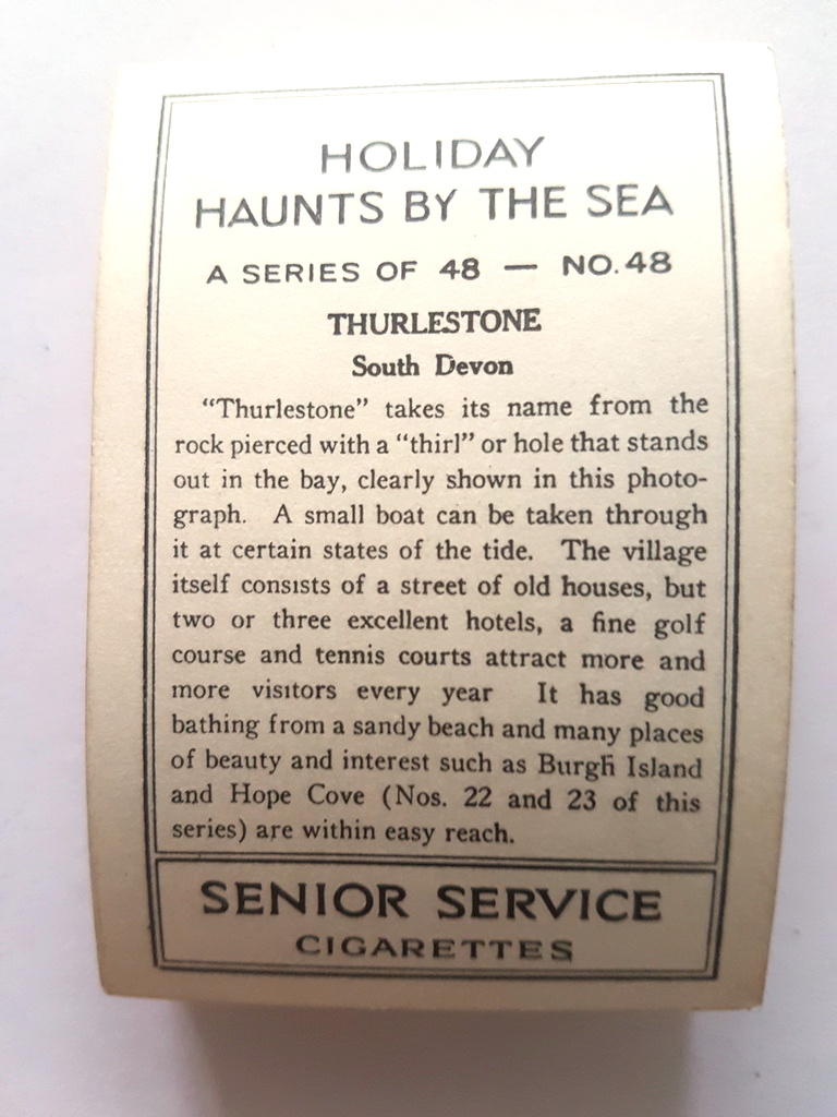 Photo of the back of these Holiday Haunts by the Sea cigarette cards