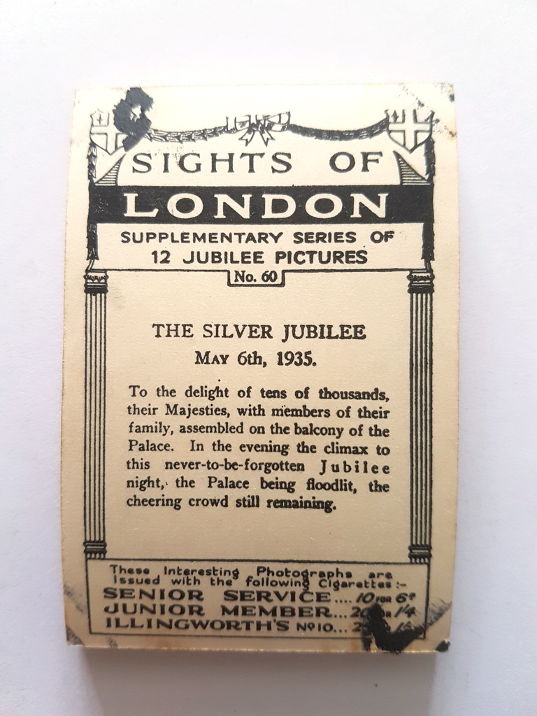 Photo of the back of these Sights of London (supplementary) cigarette cards