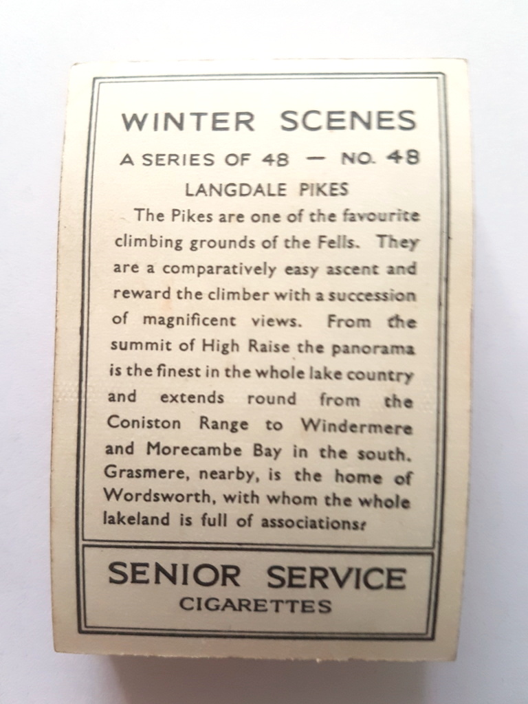 Photo of the back of these Winter Scenes cigarette cards