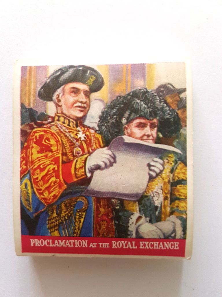 Photo of the front of these Coronation of Their Majesties (M) cigarette cards