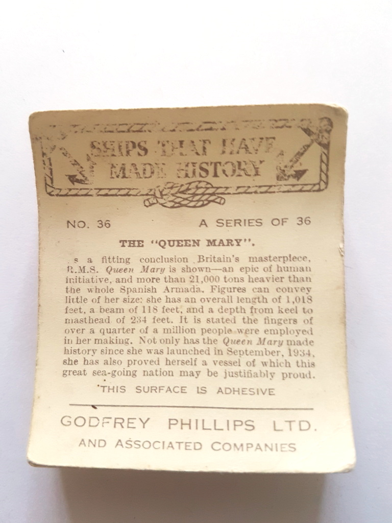 Photo of the back of these Ships That Have Made History cigarette cards