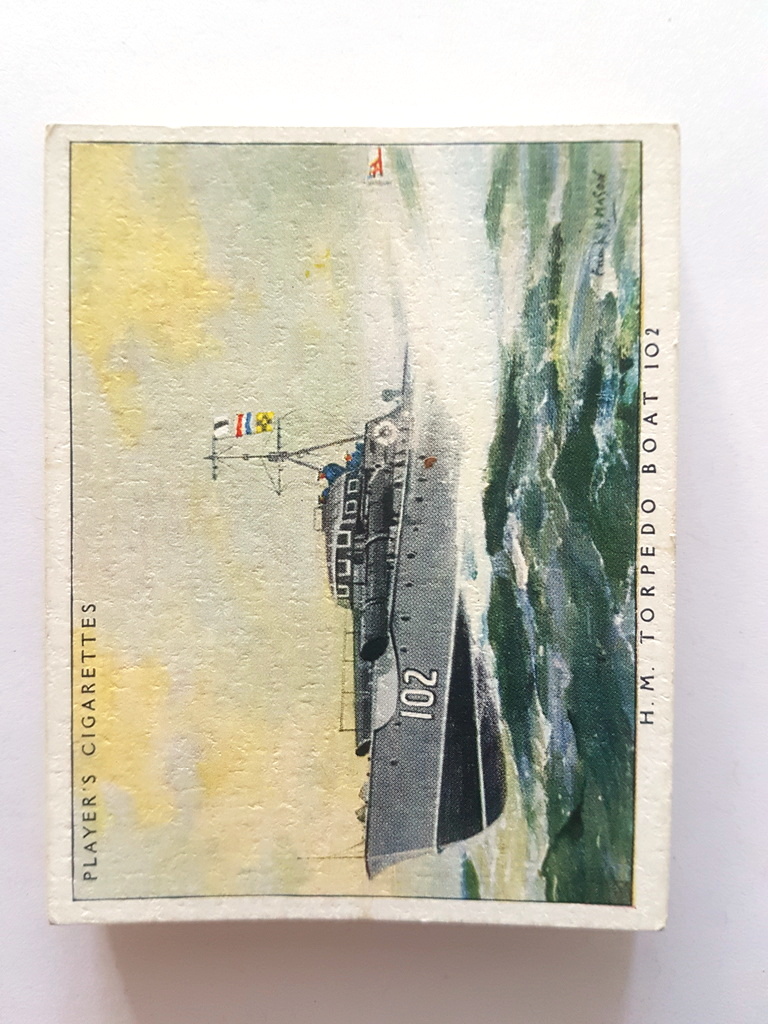 Photo of the front of these British Naval Craft cigarette cards