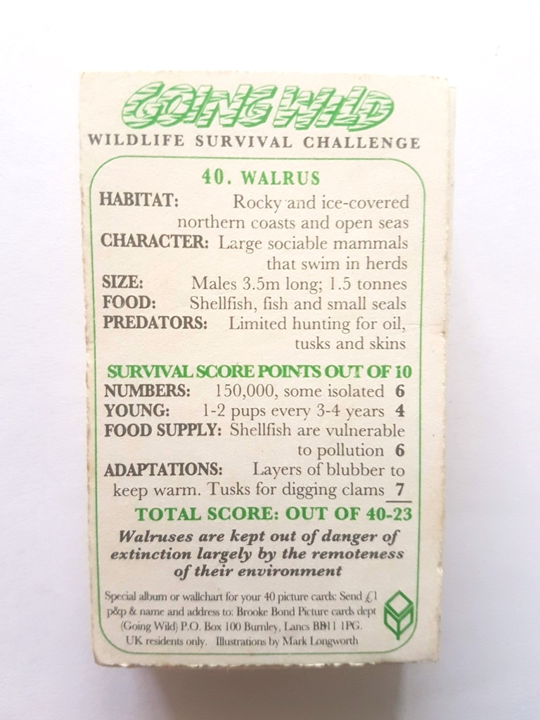 Photo of the back of these Going Wild - Wildlife Survival Challenge tea cards