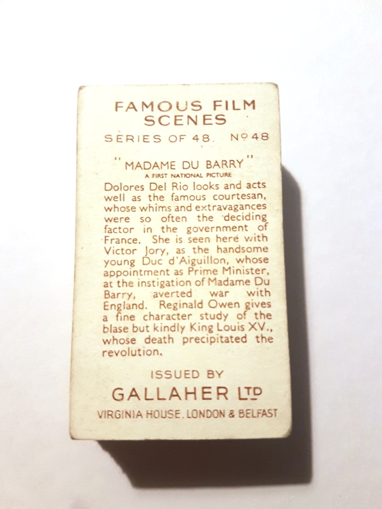 Photo of the back of these Famous Film Scenes cigarette cards