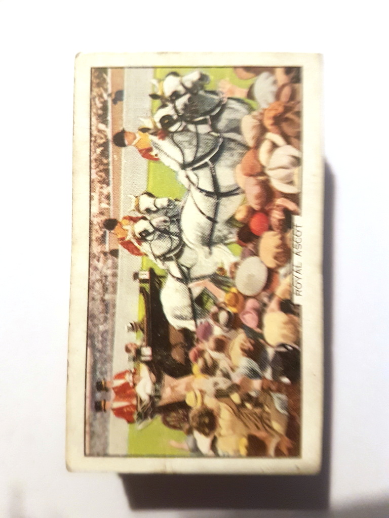 Photo of the front of these Racing Scenes cigarette cards