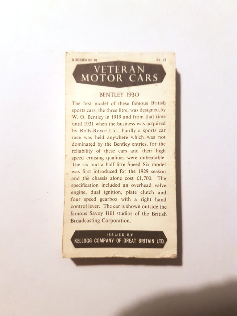 Photo of the back of these Veteran Motor Cars trade cards