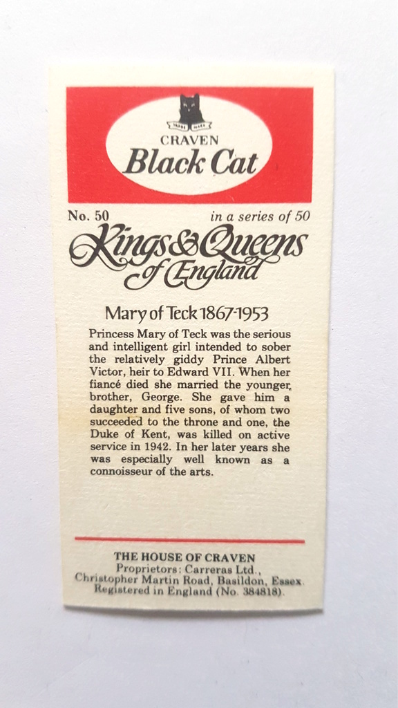 Photo of the back of these Kings & Queens of England cigarette cards