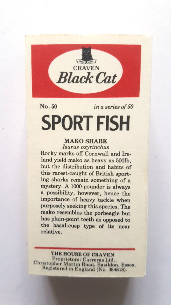Photo of the back of these Sport Fish cigarette cards