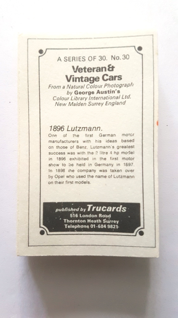 Photo of the back of these Veteran & Vintage Cars trade cards