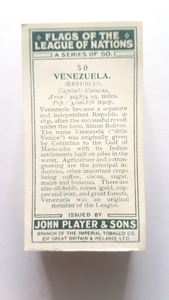 Photo of the back of these Flags of the League of Nations cigarette cards