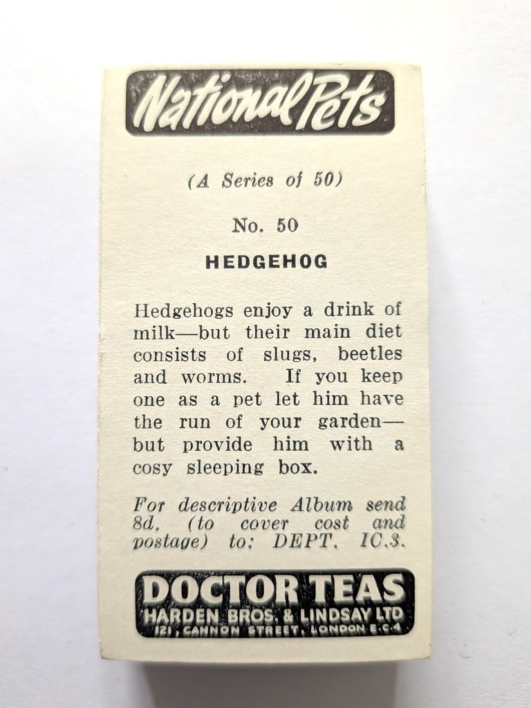 Photo of the back of these National Pets tea cards