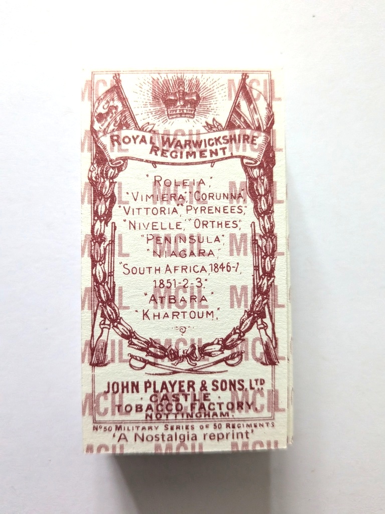 Photo of the back of these Military Series (reprint) cigarette cards