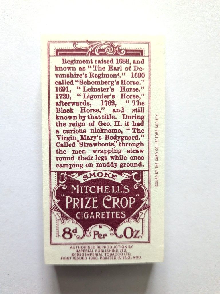 Photo of the back of these Regimental Crests, Nicknames and Collar Badges trade cards